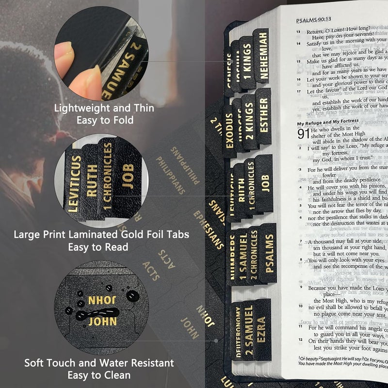 Erilano Bible Tabs for Women and Men, Leather Paper Bible Index Tabs,Large Gold Foil Laminated Tabs,Bible Tabs for Study Bible,Large Bible Index Tabs for Easy Easy to Read﻿ (Black) - Image 2